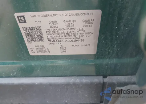 2019 Chevrolet Equinox Lt from USA, damaged, VIN 2GNAXUEV1K6194468